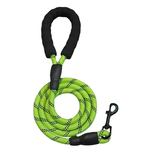 GroundedPup Trail Leash in forest green — rope-style nylon construction with reflective stitching